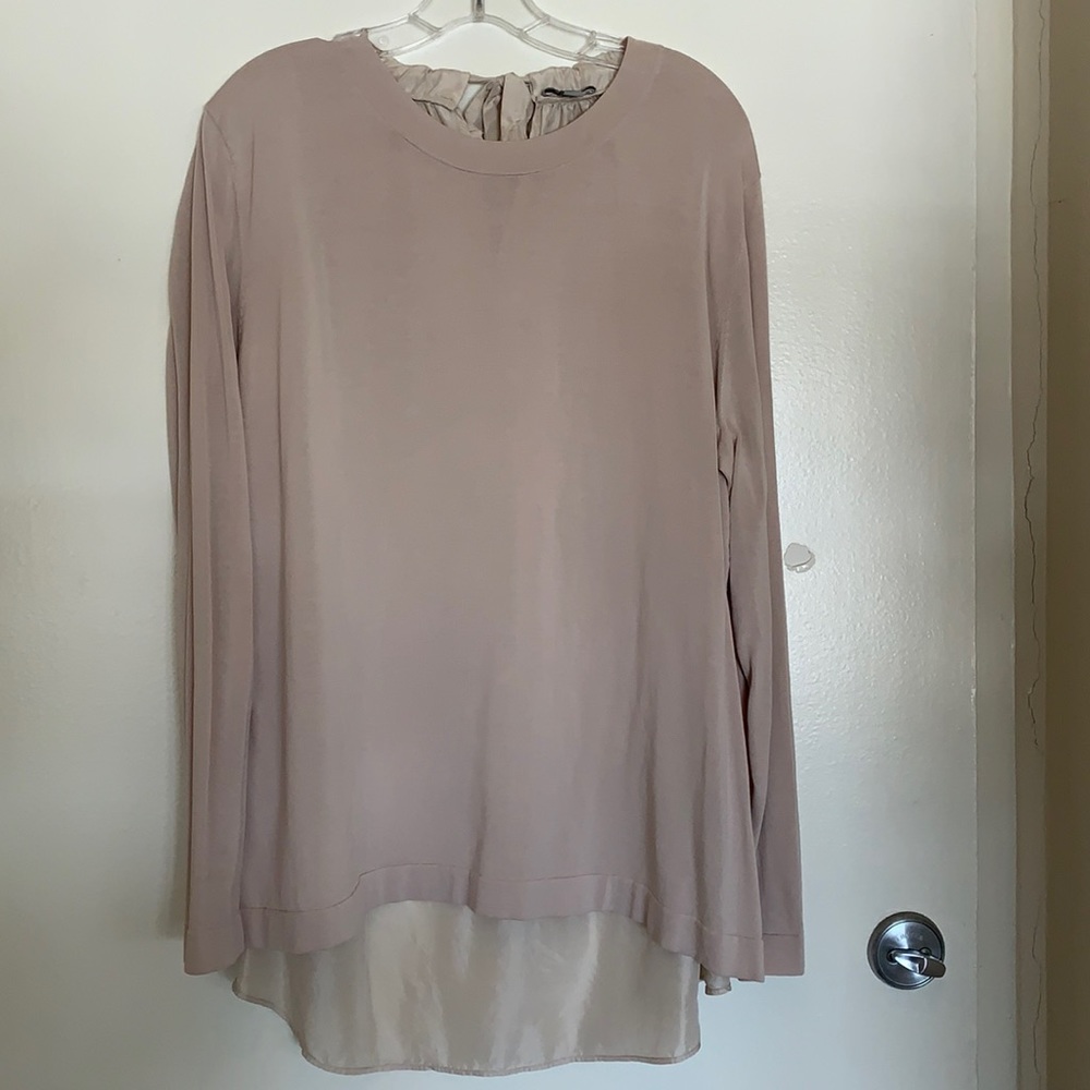 COS Taupe Knit & Silk Long Sleeve Top-L